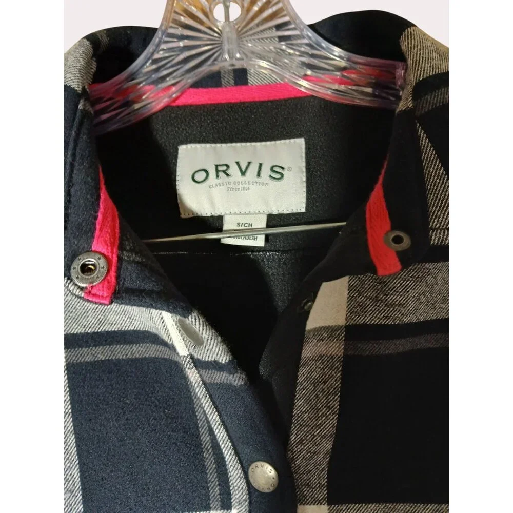 Orvis Womens Plaid Flannel Shirt Jacket Black Gray Snap Button Front S Pockets - Picture 9 of 16